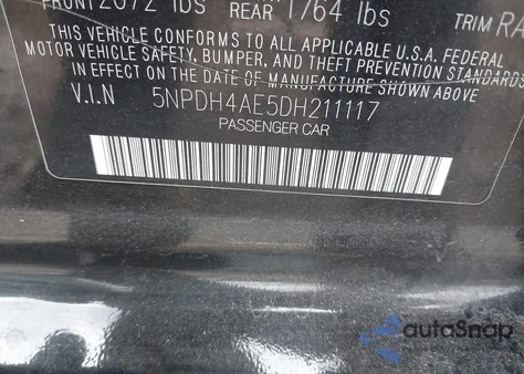 2013 Hyundai Elantra Limited z USA, uszkodzony, nr VIN 5NPDH4AE5DH211117